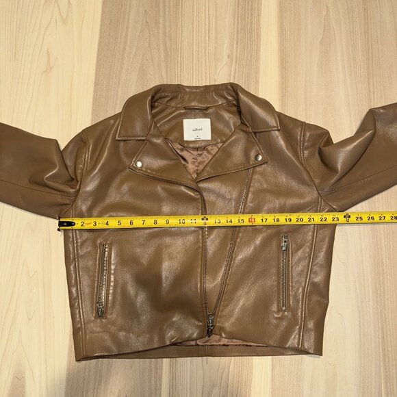 Aritzia Wilfred Diaz Camel Brown Faux Leather Motorcycle Jacket Women's Medium M - Picture 6 of 7